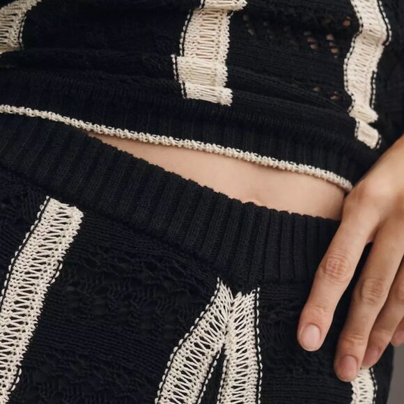 Central Park West | Striped Open-Stitch Striped Short-Sleeve Sweater | NWT - Picture 7 of 10